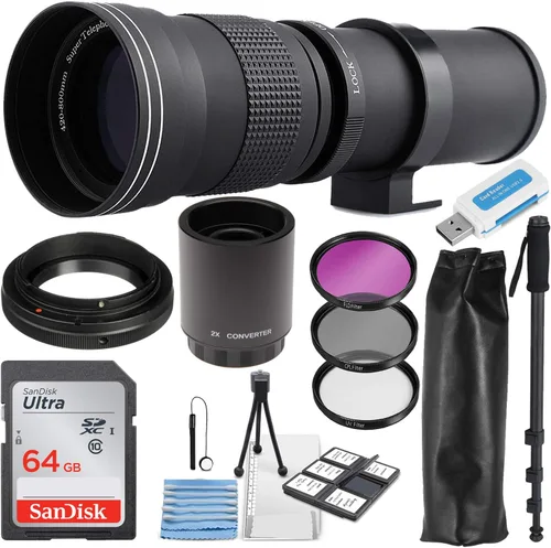 Super 16.535-31.496 in / 62.992 in (con 2X Teleconverter) f/8 Lente de zoom manual para cámaras digitales Sony E-Mount sin espejo + kit de