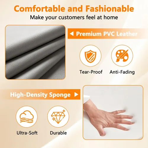Vista 5 de CLATINA Silla de recepción de oficina con reposabrazos acolchado de cuero regenerado, silla ergonómica para sala de espera, vestíbulo, reunión, Gris
