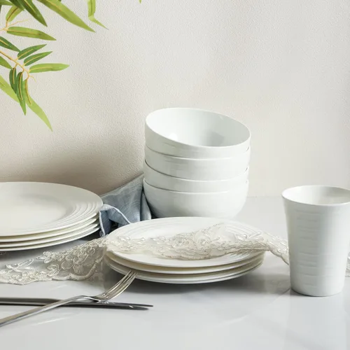 Vista 6 de Stone Lain Alexandria - Juego de vajilla de 16 piezas de porcelana china, blanco