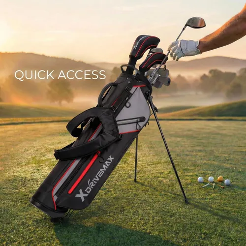 Vista 3 de Bolsa de golf ligera con soporte estable, diseño compacto con correas de hombro fáciles de transportar, parte superior de 4 direcciones, bolsillos