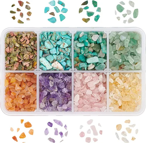 OLYCRAFT Cuentas de chips de turquesa de 7.62 oz, sin agujero, piedra de cristal natural, piezas trituradas de forma irregular, piedras de cuarzo