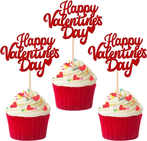 Vista 9 de 24 piezas de decoración para cupcakes con purpurina para el día de San Valentín, dulce amor, corazón, Oh Baby para magdalenas, temática del día