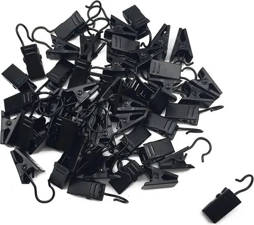 Vista 2 de Paquete de 50 clips y ganchos de acero inoxidable para cortinas – Perchas de metal resistentes al óxido para decoración del hogar, fotos, Negro