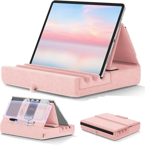 Vista 12 de KDD - Soporte de almohada para tablet, soporte plegable para iPad para regazo, cama y escritorio - Base para tablet con almohadilla suave y soporte