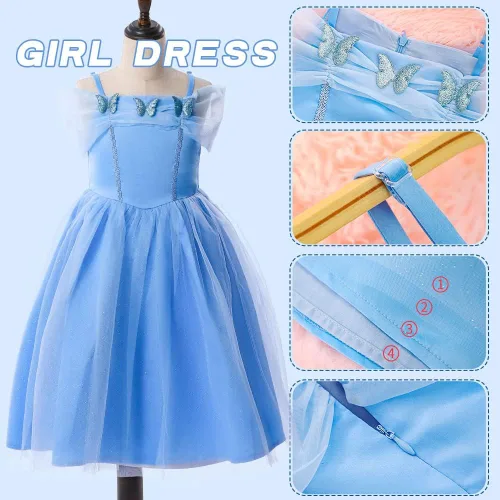 Vista 4 de Mikyra Disfraz de princesa Cenicienta a juego para niñas y muñecas, vestido de princesa Cenicienta para niña con vestido de muñeca de 18 pulgadas a