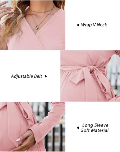 Vista 6 de OUGES Túnicas de maternidad para mujer, camisas de manga largacorta, cuello en V, ropa de maternidad para lactancia, blusa casual de embarazo