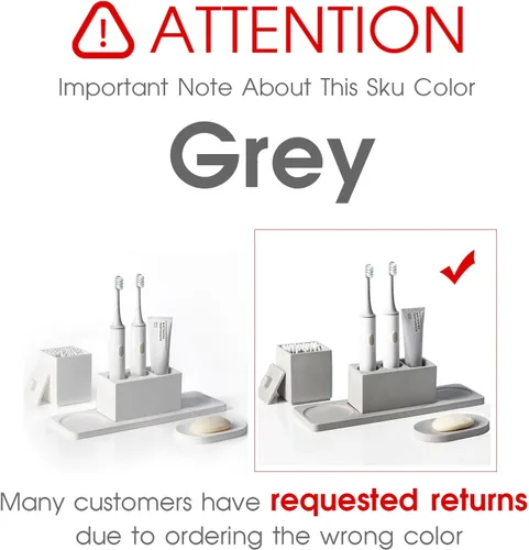 Vista 3 de Juego de accesorios de baño gris, diatomita, accesorios de baño para encimera completa con soportes para cepillos de dientes eléctricos, juego