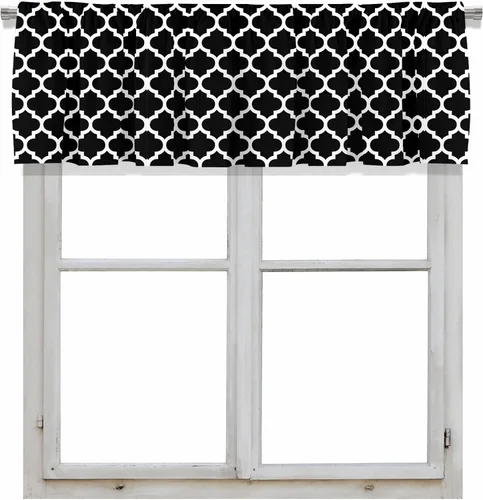 Healbrighting Cenefa de cortina corta opaca con patrón geométrico marroquí y bolsillo para barra, para decoración de cocina, dormitorio, 52 x 18