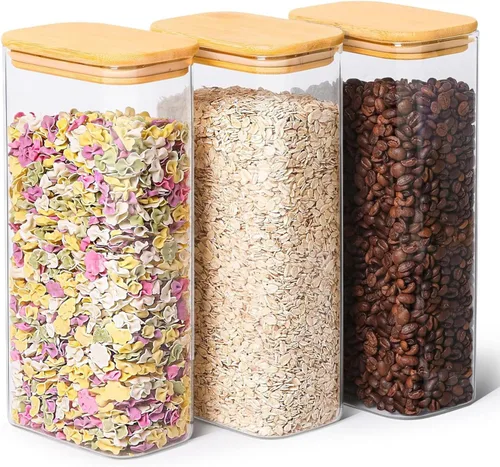 Vista 13 de ComSaf Glass Storage Containers with Lids Set of 6,Glass Pantry Storage Containers with Airtight Lid & lables for Dry Food, Snacks, Nuts, Stackable