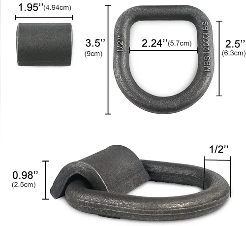 Vista 5 de Anillo en D forjado soldado resistente de 1/2 pulgada con MBS: 12,000 libras, anclaje de amarre con anillo en D con puntos de anclaje de soldadura