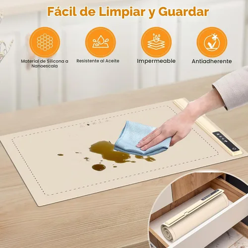 Vista 5 de Esterilla de calentamiento mejorada para alimentos con temperatura ajustable - Bandeja de calentamiento eléctrica portátil, calentador de alimentos