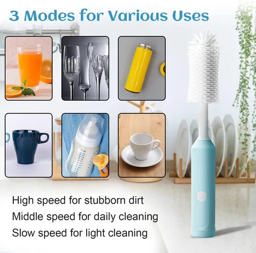 Vista 6 de Limpiador eléctrico de cepillo para biberones, juego de cepillos de silicona recargables con cabezal de cepillo reemplazable, lavadora de vasos