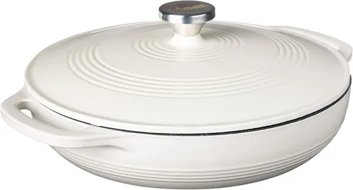 Vista 2 de Lodge Cacerola de hierro fundido esmaltado con perilla de acero y asas de bucle, 3.6 cuartos de galón, horno holandés de hierro fundido esmaltado