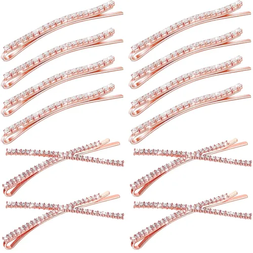 Vista 10 de 12 pasadores decorativos con diamantes de imitación para el cabello, de metal brillante, en forma de X, accesorios para el cabello para bodas, Dorado
