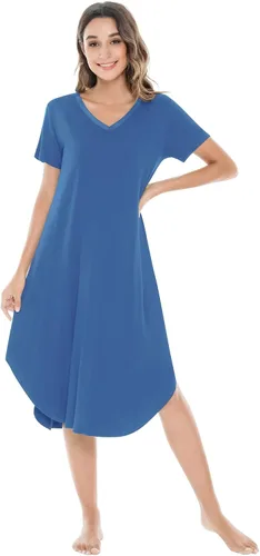 Vista 52 de NACHILA Bamboo Viscose Nightgowns for Women Cooling Short Sleeve Sleepshirt A-aqua Green