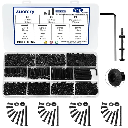 Vista 8 de 1230 piezas, kit surtido de tornillos métricos M2 M3 M4 M5, acero aleado de grado 12.9, juego de tornillos de cabeza hexagonal con tuercas