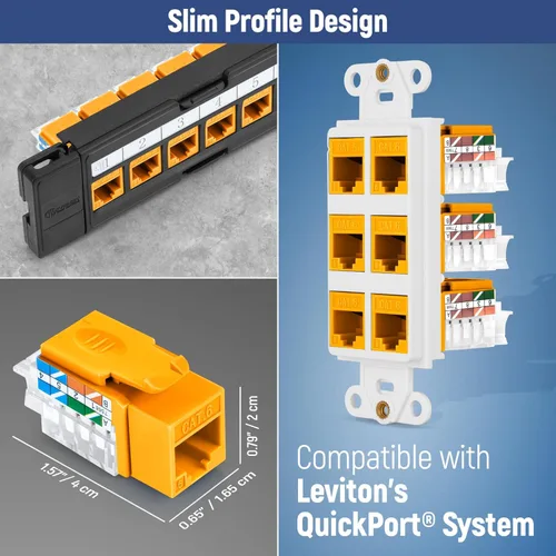 Vista 261 de Everest - Paquete de 50 conectores Keystone RJ45 Cat6 en ángulo de 45°, color blanco, conectores RJ45 hembra de perfil delgado, conector Keystone