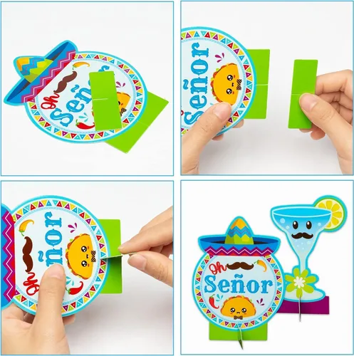 Vista 5 de Haooryx Centros de mesa de panal de abeja para revelación de género – 12 piezas de Taco Bout A Boy It's A Boy Baby Shower Decoraciones mexicanas