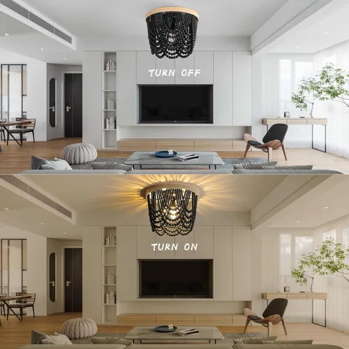 Vista 5 de Bohemian Lighting Candelabro Bohemio Hecho a Mano con Cuentas Candelabro Vintage de Cuerda de Cáñamo Tejida Iluminación de Techo 3 Luces Candelabro