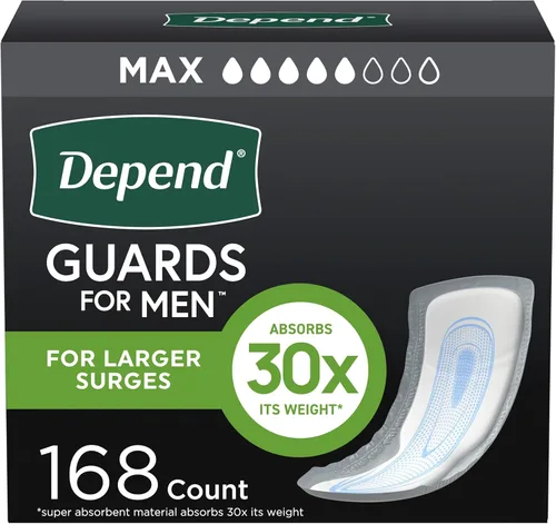 Vista 13 de Depend Almohadillas de incontinencia Guards para hombres, máxima absorción, 52 unidades, el embalaje puede variar