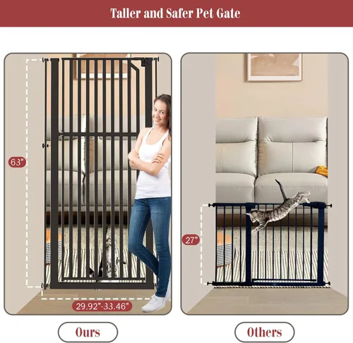Vista 3 de Glaf Puerta extra alta para mascotas de 63 pulgadas, puerta de gato montada a presión, puerta de metal de seguridad para gatos, ancho ajustable