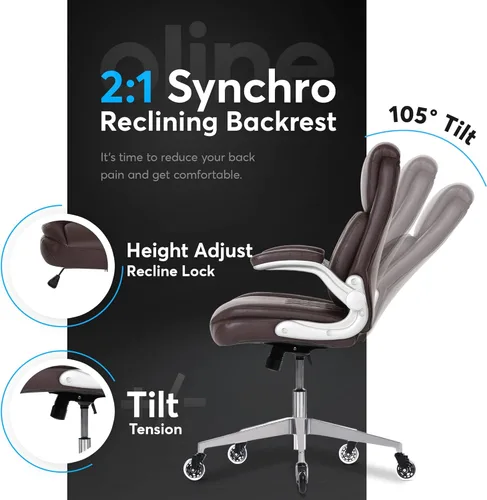 Vista 5 de Oline ErgoAce - Silla de oficina ejecutiva ergonómica, silla de escritorio para el hogar con ruedas de piel sintética para juegos con reposabrazos