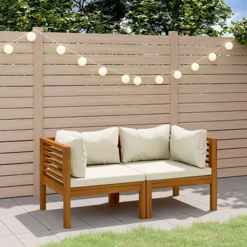 Garden Lounge Set Cream Brown, 2-Seater Patio Sofa with Cushions, Acacia Wood Outdoor Furniture for Garden, Patio, Balcony, Weather-Resistant Modern