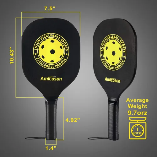Vista 4 de Amicoson Paletas de pickleball - Juego de 4 paletas de madera, bolas para interiores y exteriores, agarre ergonómico, 8 bolas y 1 bolsa de transporte