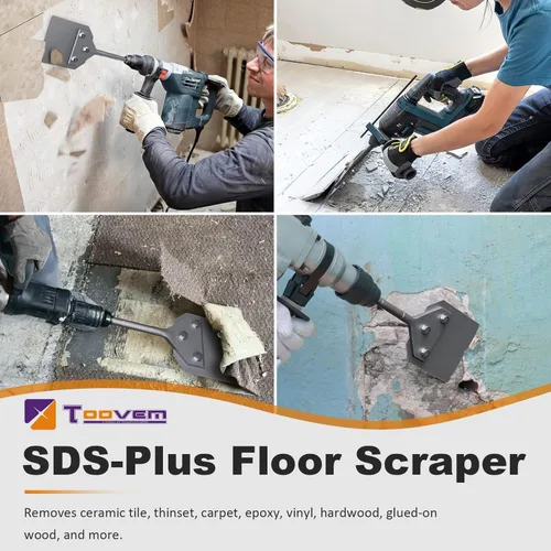 Vista 2 de Kit de raspador de suelo SDS Plus de 4 pulgadas, herramienta de cincel de extracción de azulejos de 4 x 10 pulgadas con cuchillas de repuesto