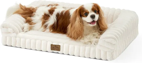 Vista 31 de COZY KISS Bonita cama para perro, cama ortopédica de espuma de conejo sintética con lados, funda extraíble lavable y forro impermeable, cómodo sofá