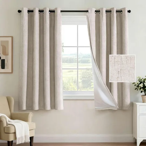 Vista 27 de H.VERSAILTEX Cortina 100% opaca para dormitorio, 63 pulgadas de largo, con ojales, cara de lino, bloqueo de luz completa, cortina para sala de Arena