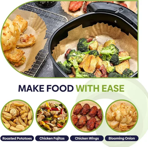 Vista 4 de 200 forros desechables para freidora de aire, forros de papel pergamino de 7.9 pulgadas, forros perfectos para freidora de aire para hornear