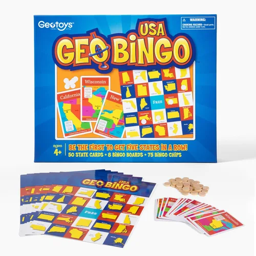 USA Bingo para niños de 4 años en adelante, juego de geografía para el hogar, escuela o campamento | Fun Kids Educational Game & Learning Resources,