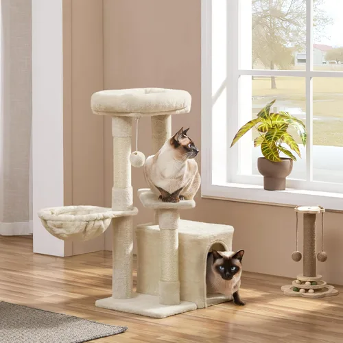 Vista 2 de Yaheetech Árbol para gatos, torre de escalada de varios niveles para gatos de interior, centro de actividades de mascotas, poste rascador, muebles