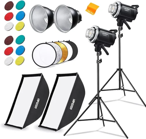 Vista 8 de Godox Kit de flash de estudio MS300V (2 x 300 W) con 2 cajas de luz, 2 soportes de luz, 2 reflectores, lámparas de modelado LED, sistema inalámbrico