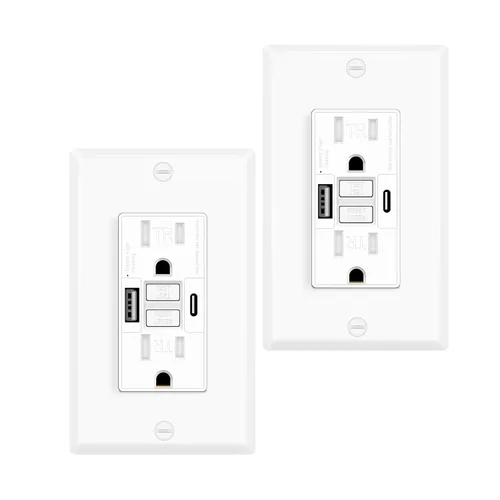 Vista 36 de 15 Amp GFCI Outlet with USB C Ports & USB-A, 1PCS 24W Self-Testing GFCI USB Combo with LED Indicator, Tamper Resistant for Kitchen & Bathroom