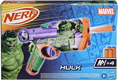 Vista 2 de Nerf Marvel Hulk Dart Blaster 4 dardos de espuma Nerf N1 Diseños de piel inspirados en Hulk Regalos para llenar calcetines navideños