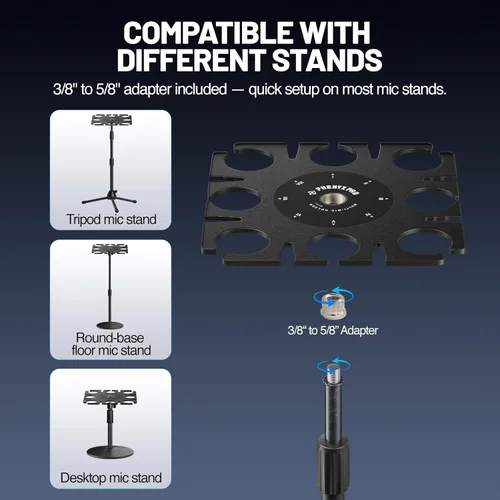 Vista 9 de Phenyx Pro Sistema de micrófono inalámbrico PTU-5200-4B incluido con soporte de micrófono múltiple de 8 ranuras MA-H1