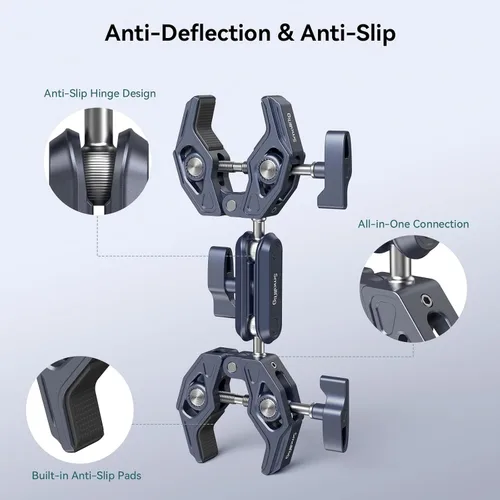Vista 5 de SMALLRIG Soporte de abrazadera doble, brazo de súper abrazadera, para silla, poste, trípode, soporte C, manillar, capacidad de carga máxima de metal