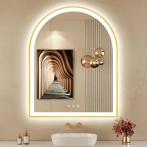 Vista 26 de Espejo Retroiluminado con Forma de Arco para Baño de 20"x30" - Espejo de Baño LED Sin Marco con Luces, Sin Empañamiento, Ajustable, 3 Cambios