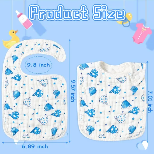 Vista 2 de BUoonyer 10 baberos de algodón de muselina a presión, baberos bandana para bebé, bufanda de algodón absorbente suave ajustable