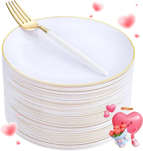 Vista 16 de LIYH 96 piezas de platos desechables de postre y tenedores de oro rosa - Juego de platos de plástico de 19 cm para ensalada, pastel y aperitivos
