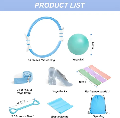 Vista 9 de Luscinia Pilates Kit,Home Pilates Ring Kit for Women,Pilates Equipment Ring and Ball Set with Pilates Ring, Pilates Ball, Resistance Bands, Figure 8