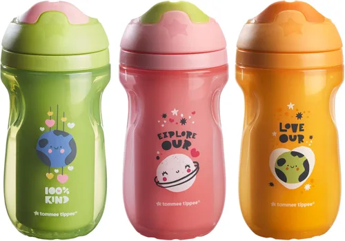 Tommee Tippee Botella Sippee Aislada Superstar, 12m+, 9oz, Paquete de 3, Botella de Entrenamiento para Niños Pequeños sin Derrames, a Prueba de