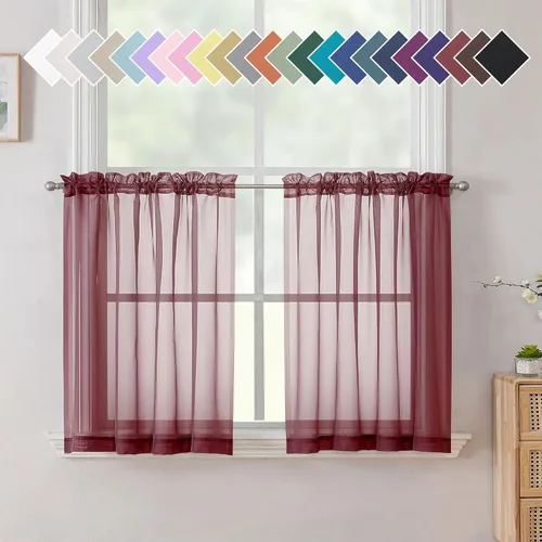 Vista 117 de Aiyufeng 2 paneles de cenefa transparente negra de 14 pulgadas de largo, cortinas cortas para dormitorio, cortinas de cocina para ventana pequeña