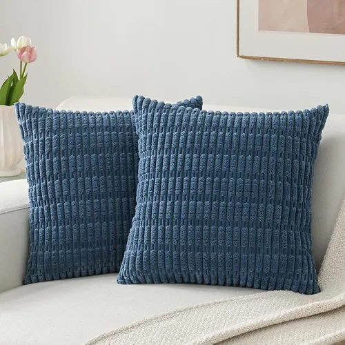 Volcanics Paquete de 2 fundas de cojín de pana decorativas de 18 x 18 pulgadas, fundas de cojín cuadradas a rayas suaves, decoración moderna de Azul