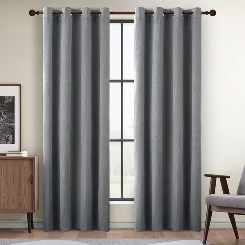 Vista 55 de DONREN Cortinas opacas completas para dormitorio, aislamiento térmico y reducción de ruido, cortinas de lino con ojales para sala de estar y Negro