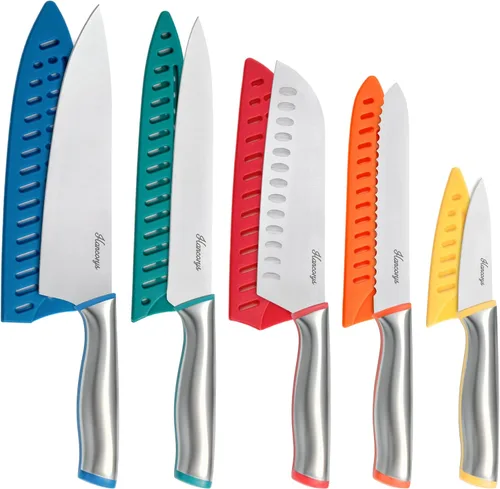Juego de cuchillos, 11 cuchillos de cocina, 5 protectores de cuchillas codificados por colores Colorido