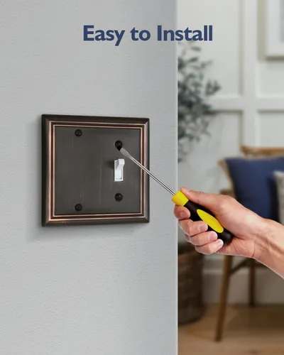 Vista 6 de Combinación de bronce envejecido 1 interruptor/1 placa de pared ciega, paquete de 1 cubiertas metálicas ciegas para interruptor de luz, 2