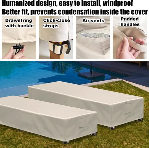 Vista 6 de Funda para tumbona para exteriores, 1 paquete de fundas para sillas de patio, impermeables, 600D, material resistente a la intemperie, protección